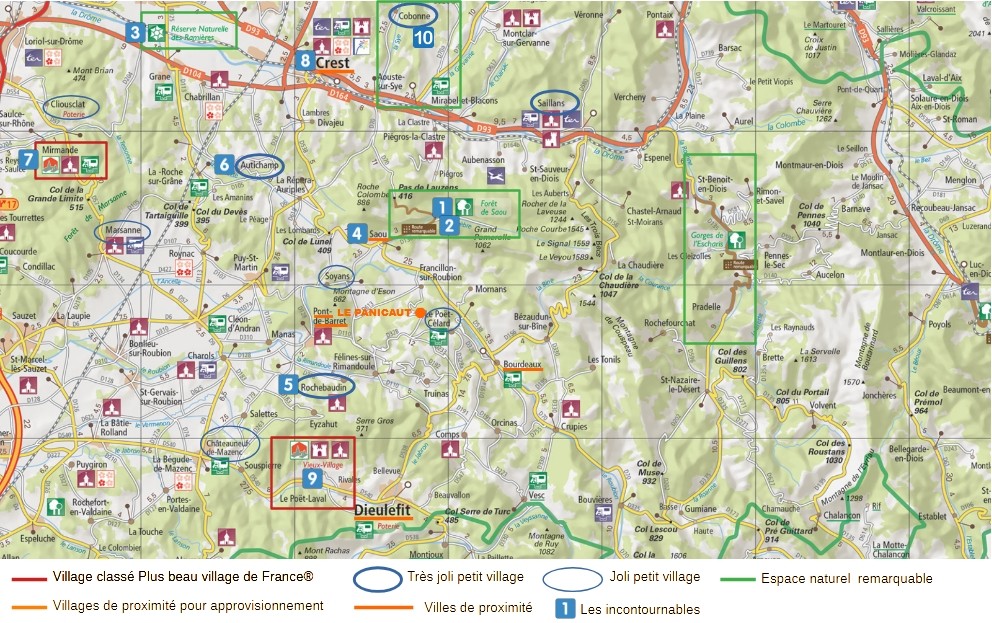 Carte des 10 incontournables autour de la forêt de Saoû Drôme